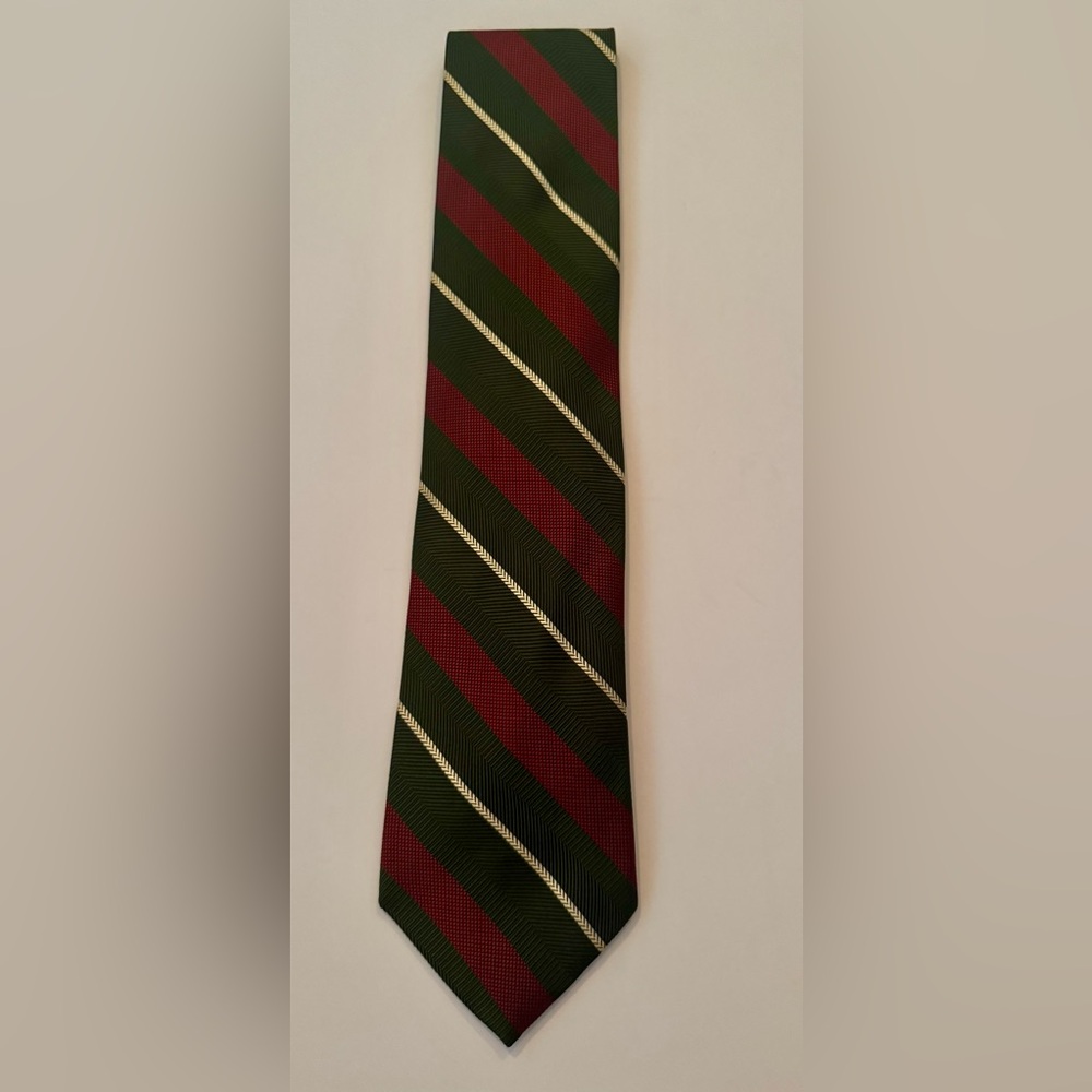 Hickey Freeman Green and Red Diagonal Striped Tie